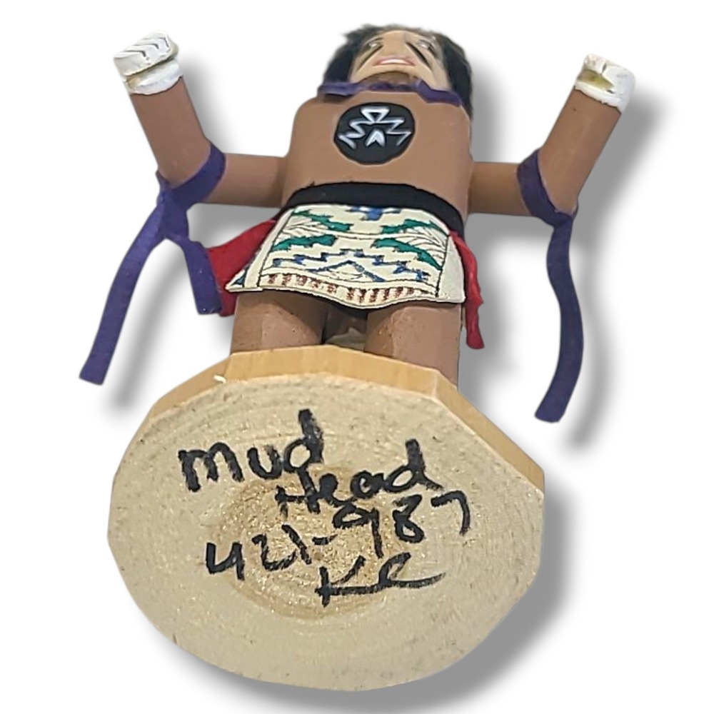 Mudhead Kachina Doll 6.5" Native American Carved Wood Signed KR 421-987 - Picture 4 of 4